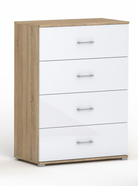 Komoda POLA 4s Dab Sonoma/połysk 4 pojemne szuflady. 4 szerokosci