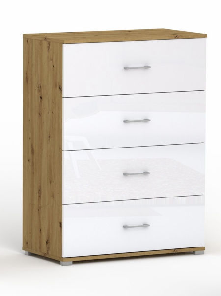 Komoda POLA 4s Dab Artisan/połysk- 4 szerokości. pojemna komoda z pełnym wysuwem.