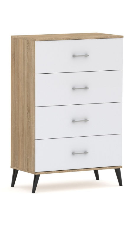 Komoda POLA 4N Dab Sonoma/ biala - 4 szerokości. Pojemna komoda na nóżkach