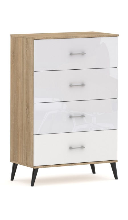 Komoda POLA 4N Dab Sonoma / połysk - 4 szerokości. Pojemna komoda na nóżkach