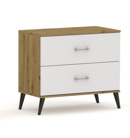 Komoda Pola 2N - 4 szerokości. Dab Artisan/bialy, 2 pojemne szuflady na nożkach