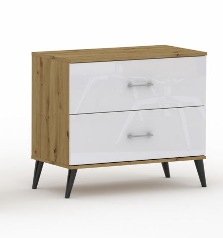 Komoda Pola 2N - 4 szerokości. Dab Artisan/ połysk, 2 pojemne szuflady na nożkach