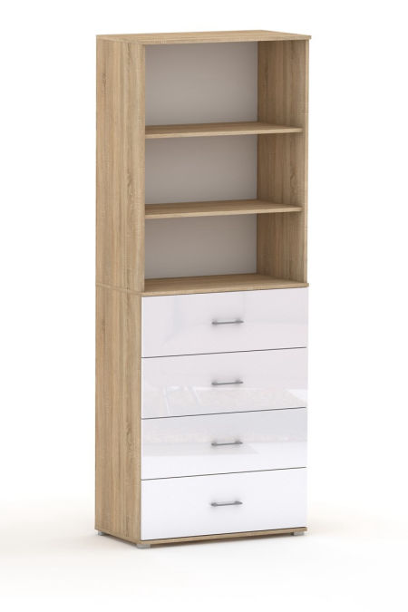 Szafa biurowa z szufladami  POLA 215 4S3P - 4 szerokości do wyboru. Dąb Sonoma  / połysk