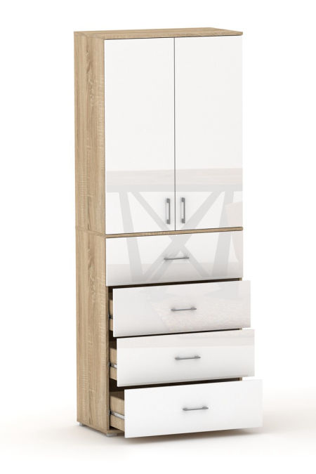 Szafa biurowa z szufladami POLA 215 4S3P2D - 2 drzwi - 4 szerokości do wyboru. Dąb Sonoma / połysk