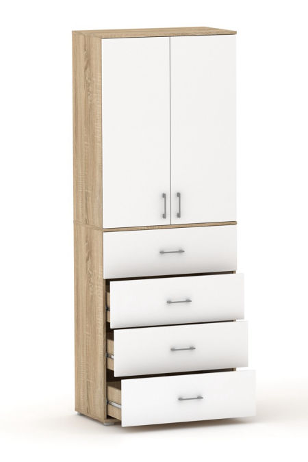 Szafa biurowa z szufladami POLA 215 4S3P2D - 2 drzwi - 4 szerokości do wyboru. Dąb Sonoma / biały